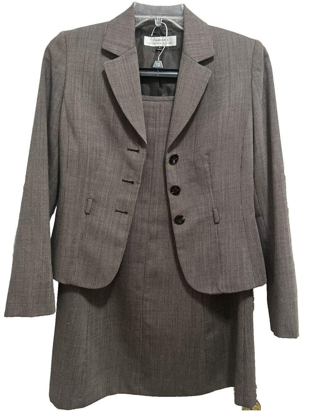 Tahari Size 4 Brown Print Wool Blend Lined Skirt Suit Business Office Preppy
